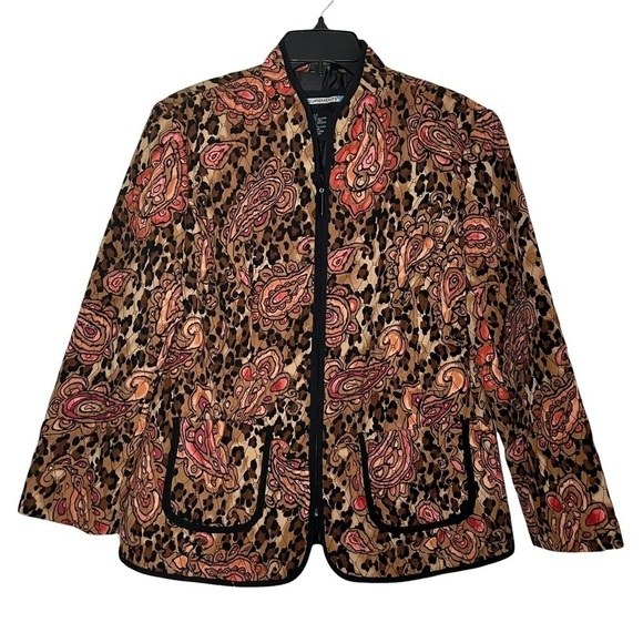 Requirements Quilted Paisley and Leopard Print Quilted Short Zip Jacket Size L - Picture 1 of 11